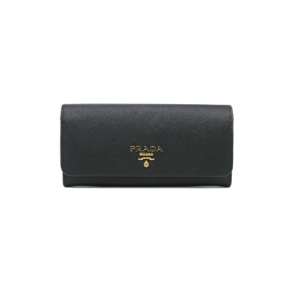 13051 - Prada Logo Plaque Long Flap Wallet Black